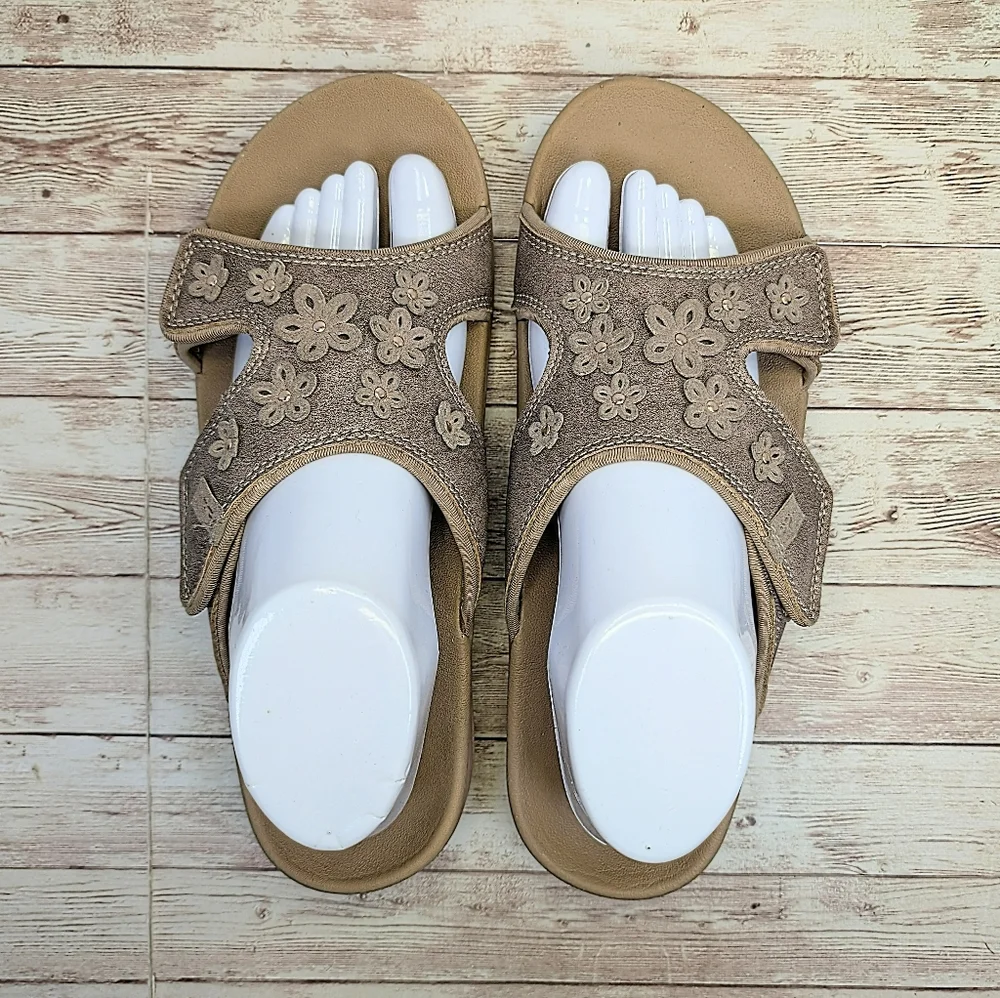 Revitalign Kholo Hampton "Bronze" Tan Velcro Strap Open Toe Slide Sandals 10 - Picture 5 of 13
